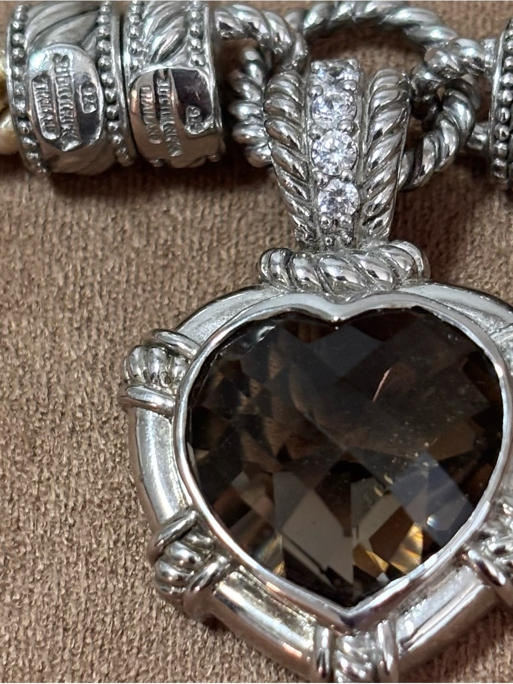 Elegant Judith Ripka Sterling Silver Necklace with Smoky Quartz Heart Pendant - Picture 7 of 13